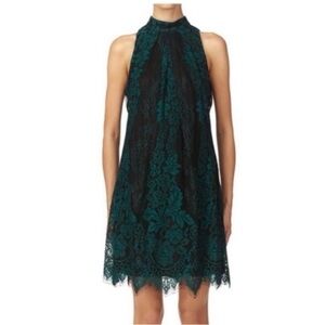 ERIN by Erin Fetherston Teal and Black Lace Halter Mini Dress,NWT,$385